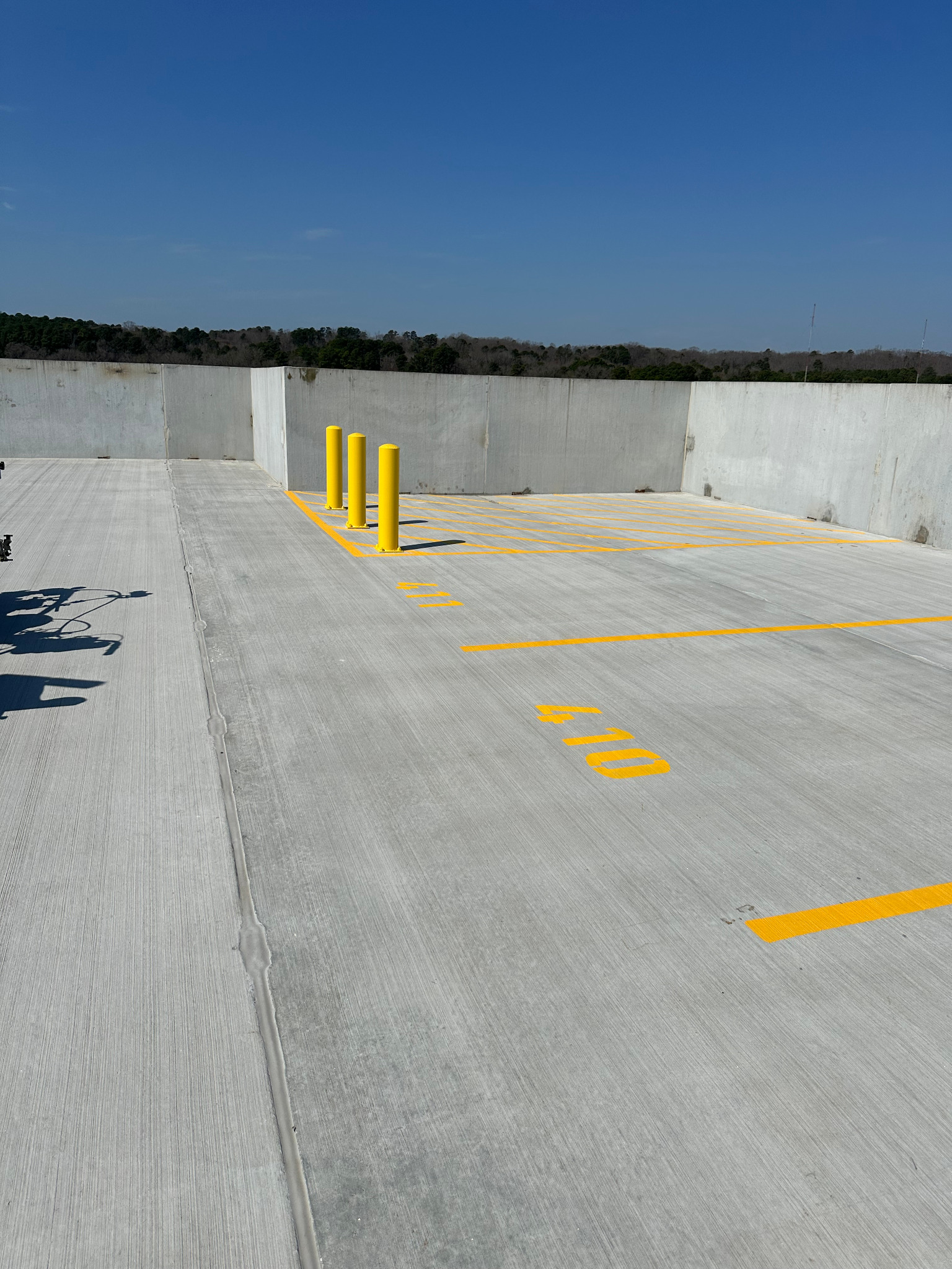 Parking deck striping and numbered spaces